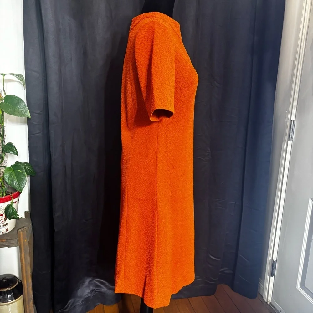 Handmade vintage A-line dress in orange crepe, women’s medium - Picture 4 of 8